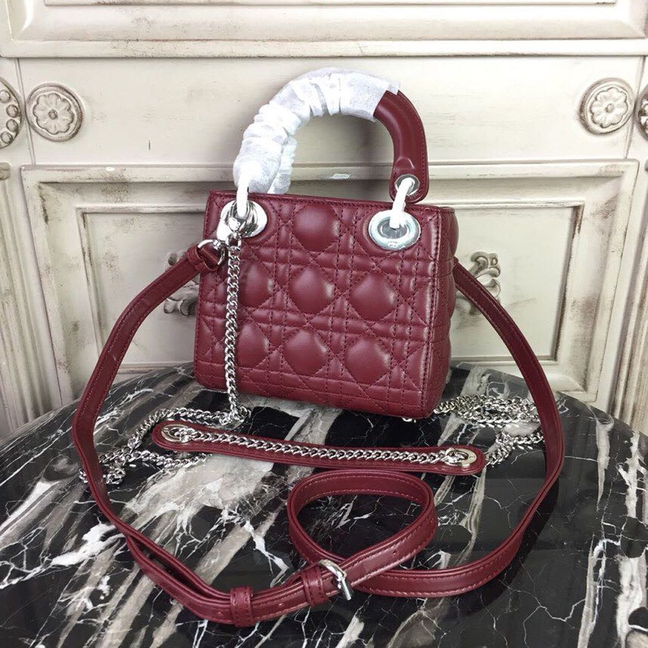 GLAMI Mini Lady Bag with Chain Silver Hardware Burgundy For Women 6.5in/17cm CD