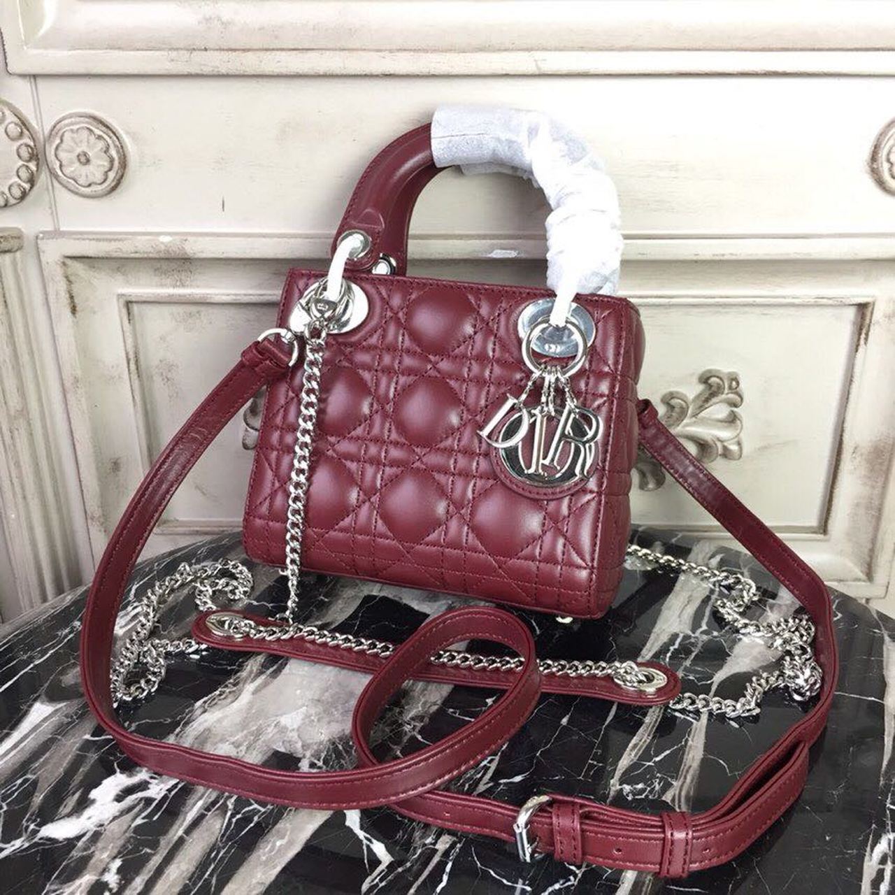 GLAMI Mini Lady Bag with Chain Silver Hardware Burgundy For Women 6.5in/17cm CD
