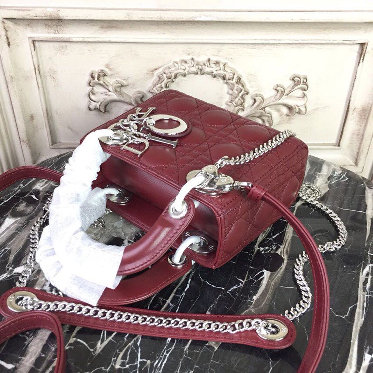 GLAMI Mini Lady Bag with Chain Silver Hardware Burgundy For Women 6.5in/17cm CD