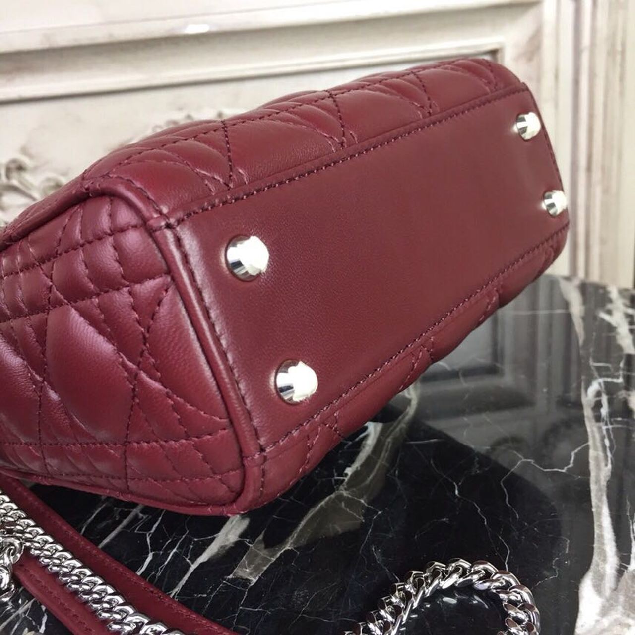GLAMI Mini Lady Bag with Chain Silver Hardware Burgundy For Women 6.5in/17cm CD