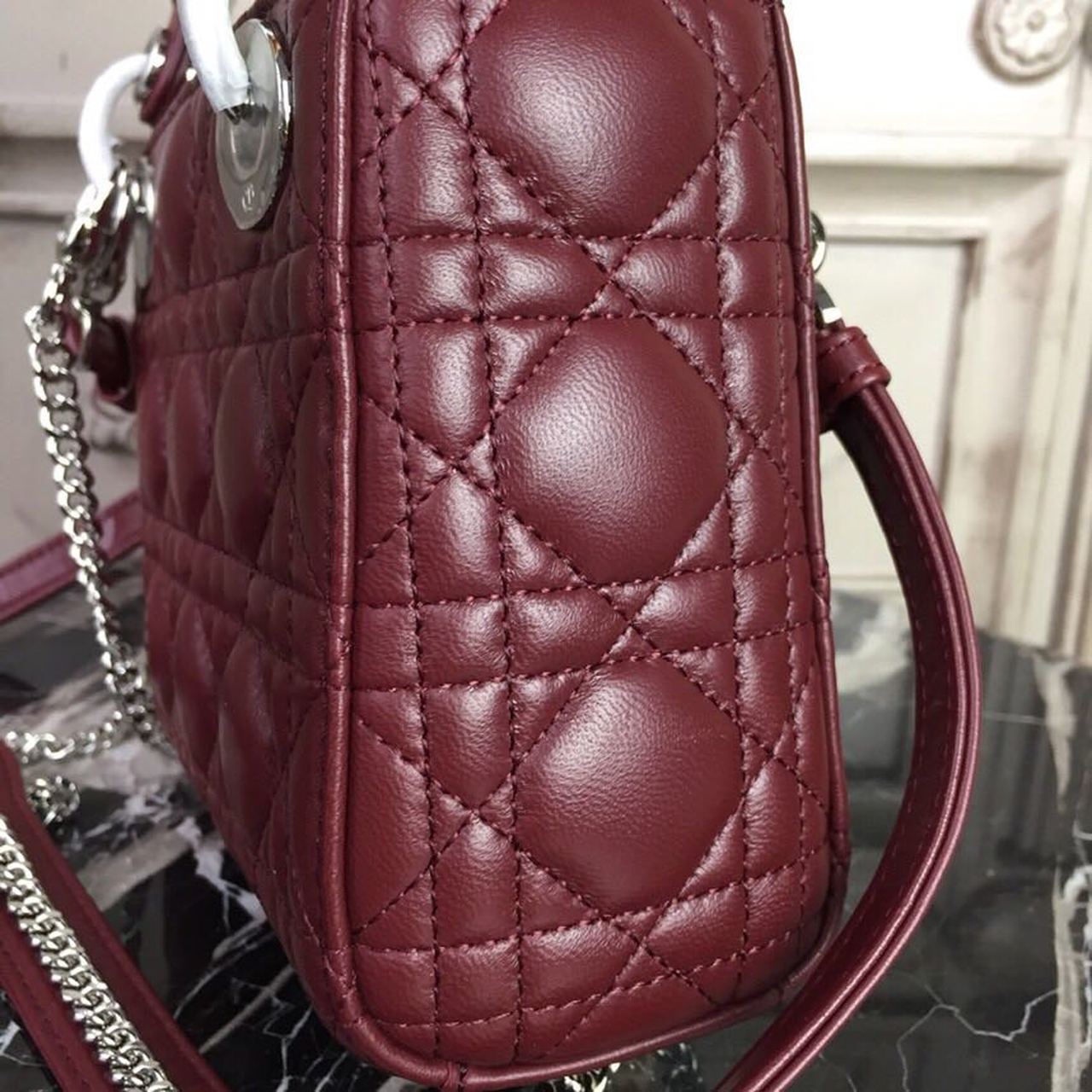 GLAMI Mini Lady Bag with Chain Silver Hardware Burgundy For Women 6.5in/17cm CD