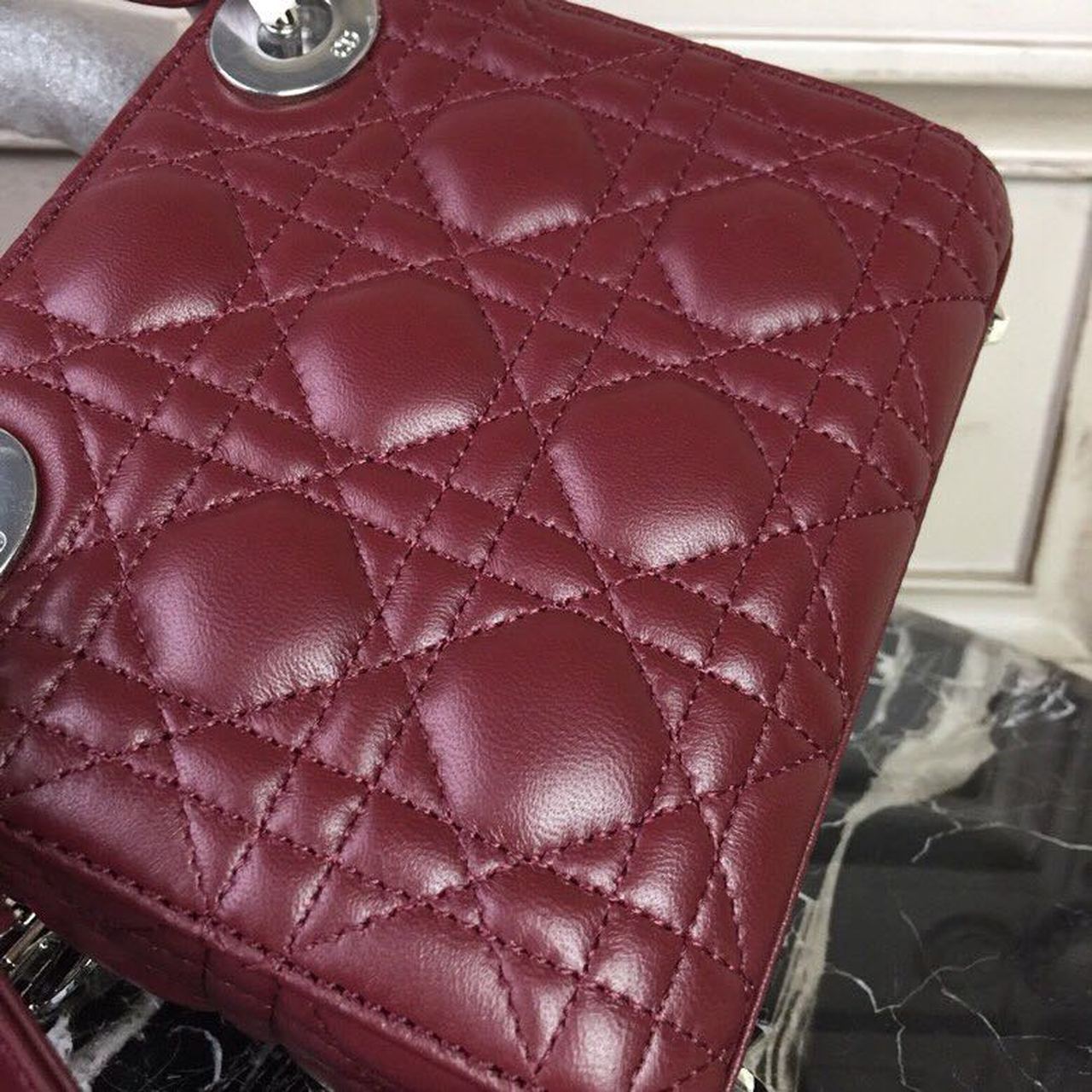 GLAMI Mini Lady Bag with Chain Silver Hardware Burgundy For Women 6.5in/17cm CD