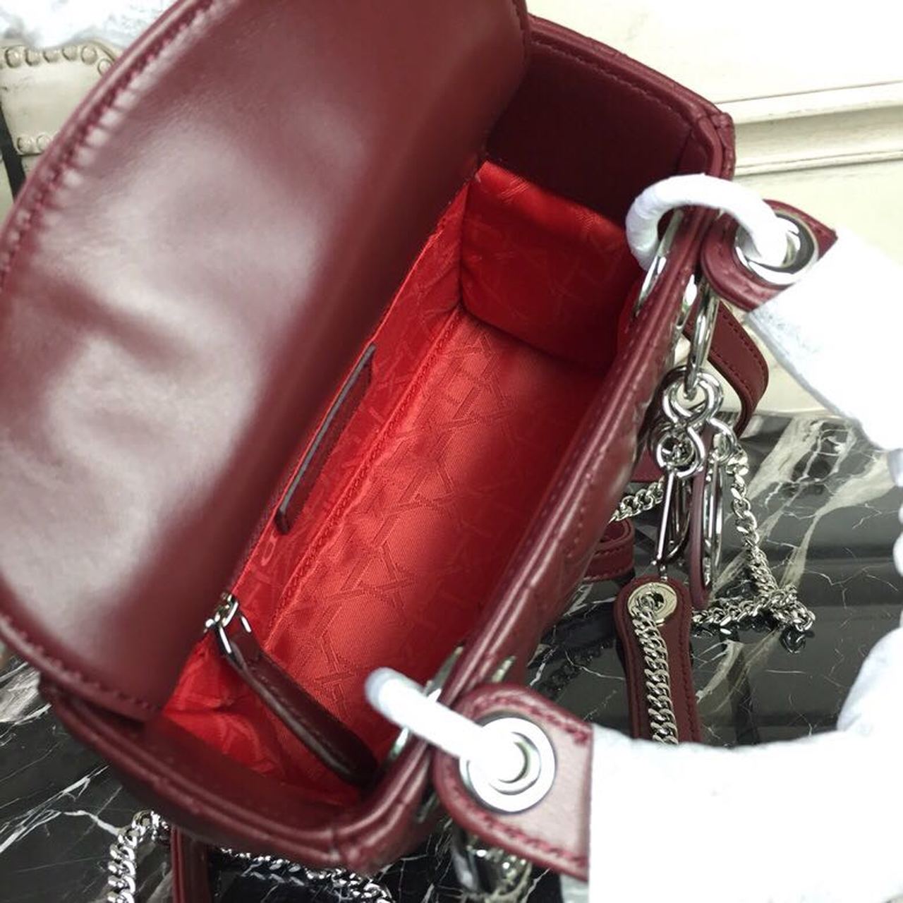 GLAMI Mini Lady Bag with Chain Silver Hardware Burgundy For Women 6.5in/17cm CD