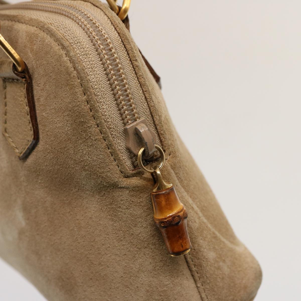GUCCI Bamboo Hand Bag Suede 2way Beige 007 2032 0231 75795