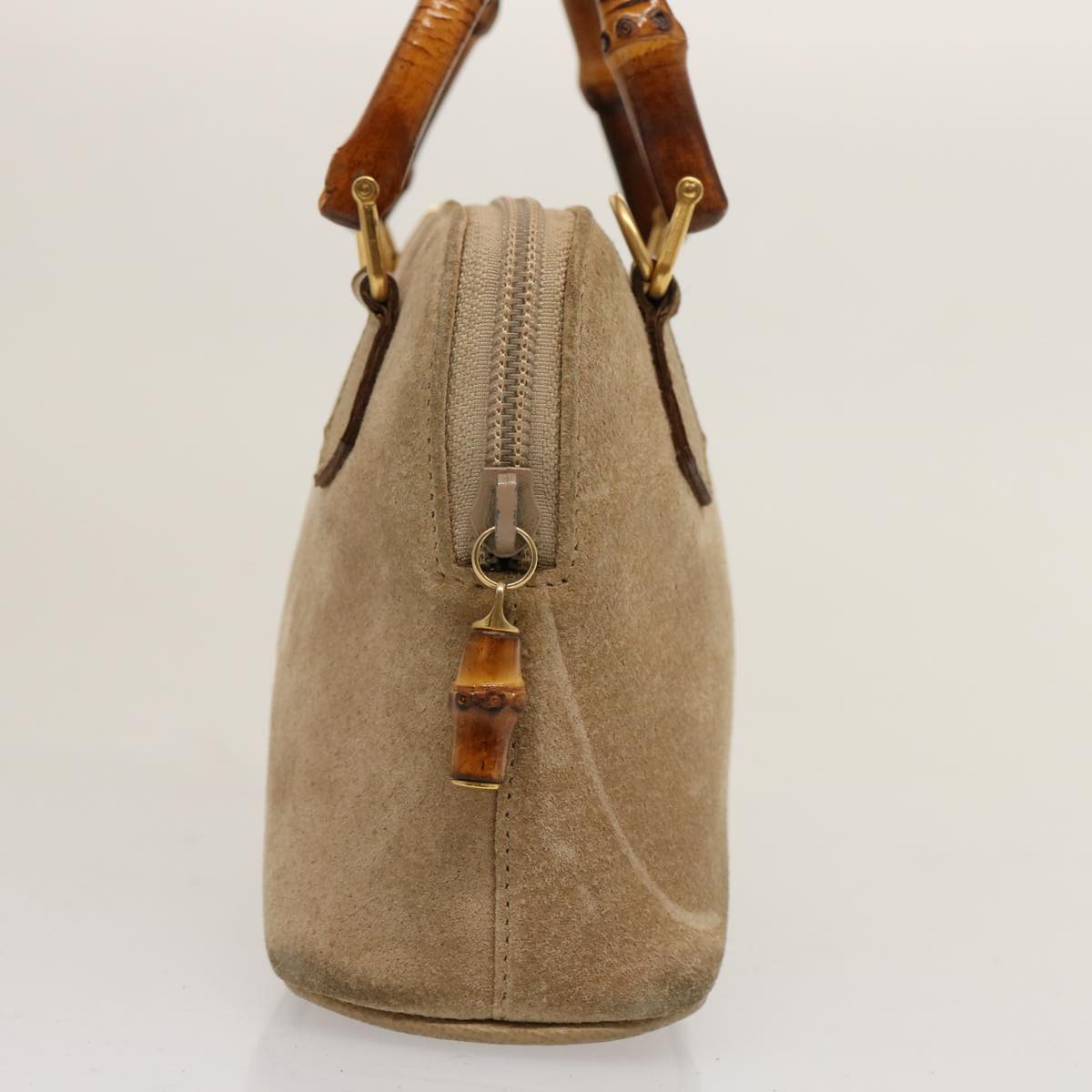 GUCCI Bamboo Hand Bag Suede 2way Beige 007 2032 0231 75795