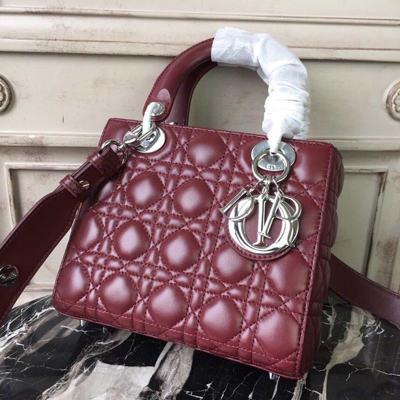 GLAMI Small Lady Bag Silver Hardware Burgundy For Women 8in/20cm CD