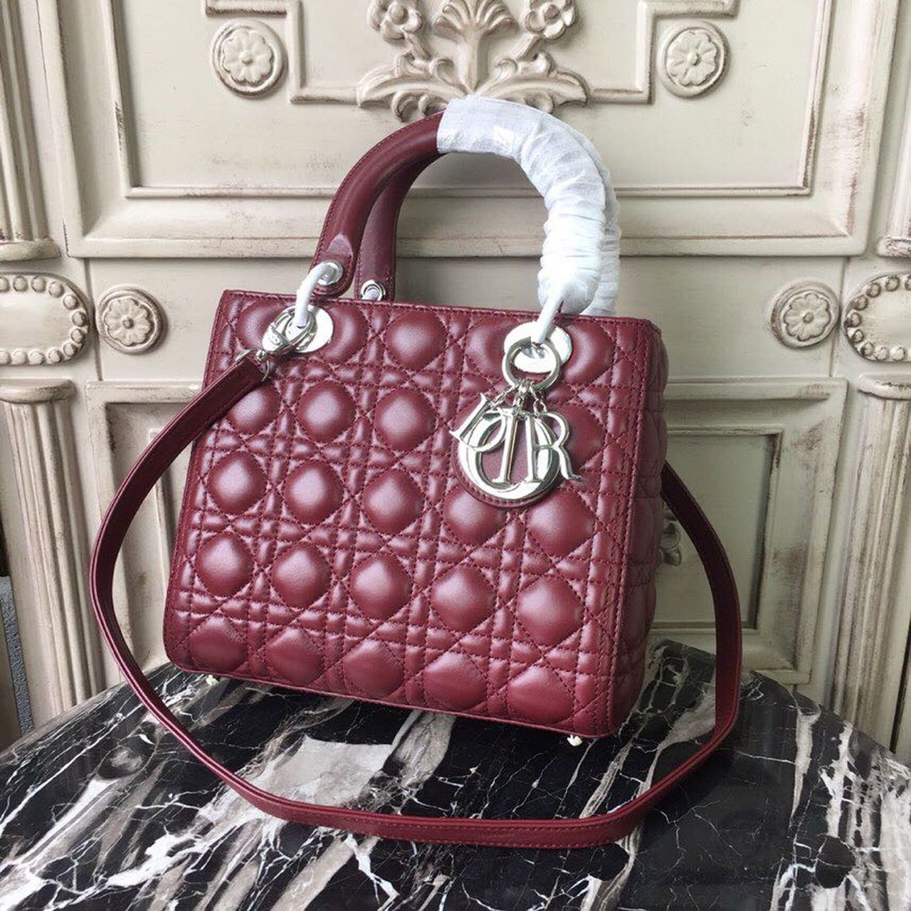 GLAMI MeGLAMIum Lady Bag Silver Hardware Burgundy For Women 9.5in/24cm CD