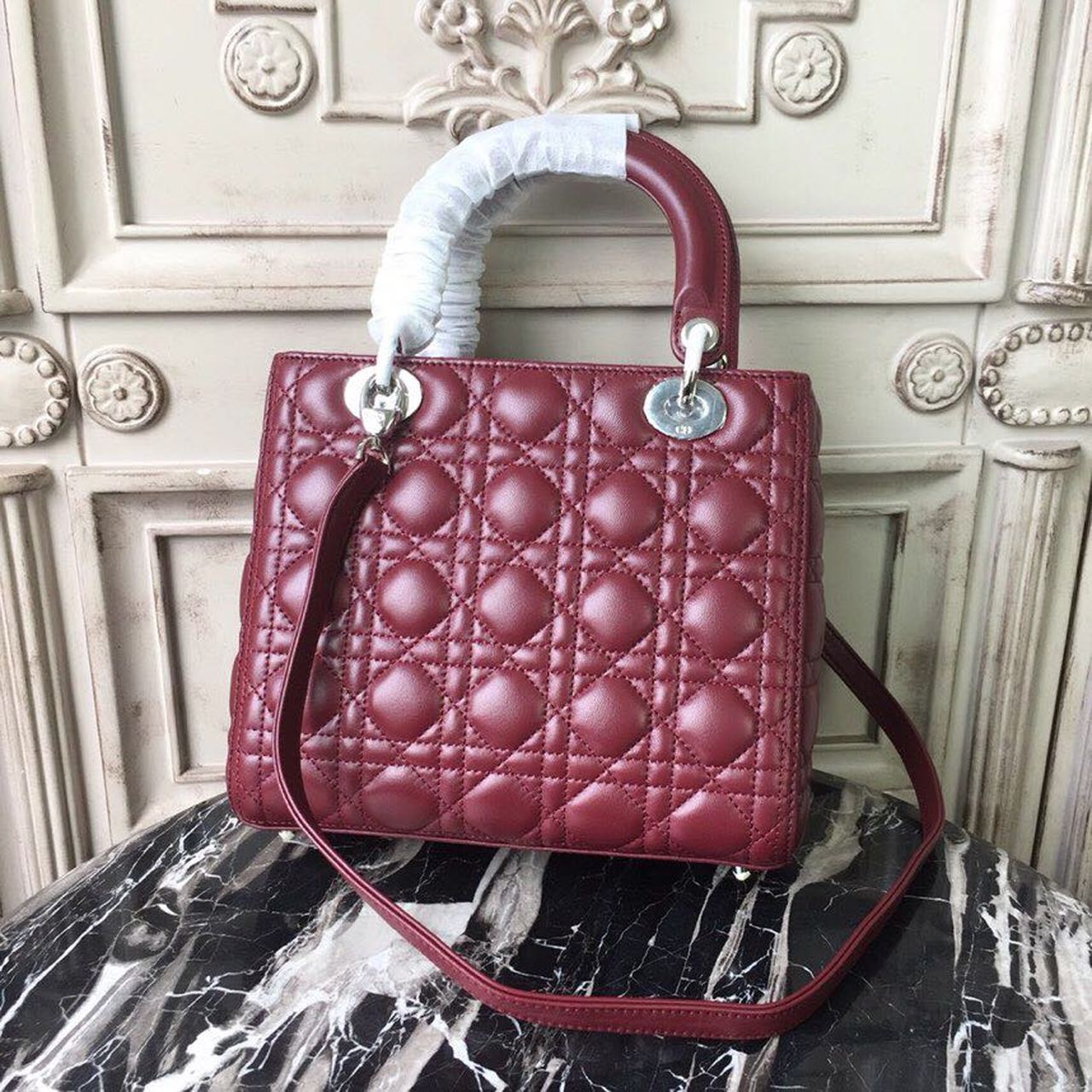 GLAMI MeGLAMIum Lady Bag Silver Hardware Burgundy For Women 9.5in/24cm CD