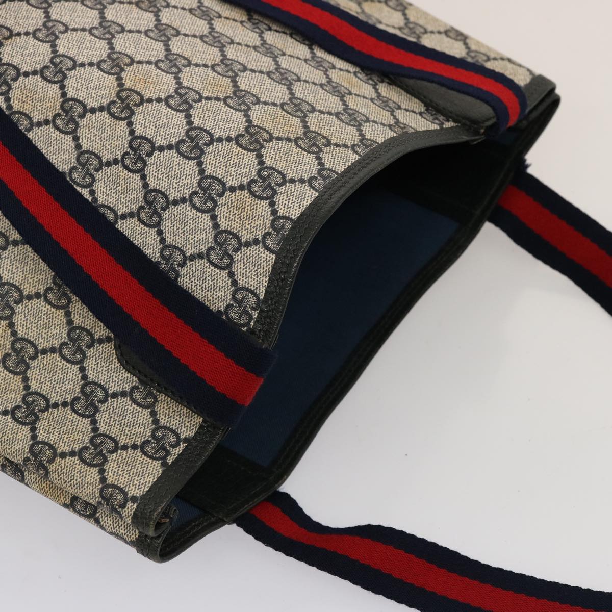 GUCCI GG Supreme Sherry Line Tote Bag PVC Navy Red 39 02 003 75833
