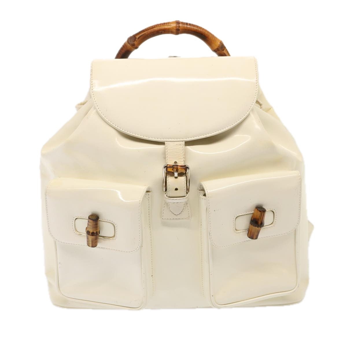 GUCCI Bamboo Backpack Patent leather White 003 2058 0016 5 75834