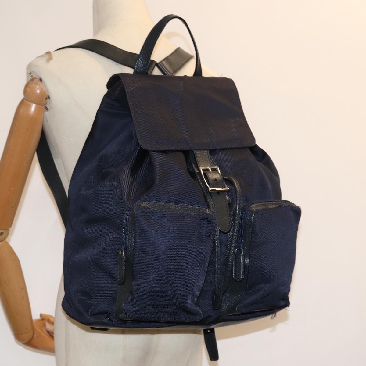 GUCCI Backpack Nylon Leather Navy 019 2058 0173 5 75835