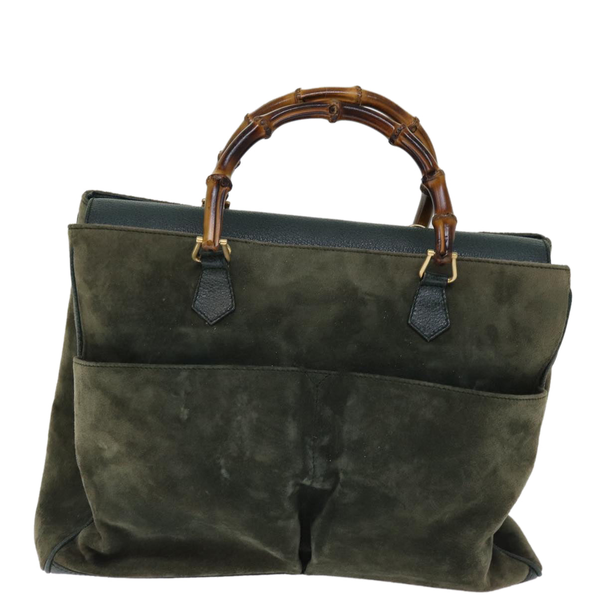 GUCCI Bamboo Tote Bag Suede Leather 2way Khaki 002 2855 0322 0 75836