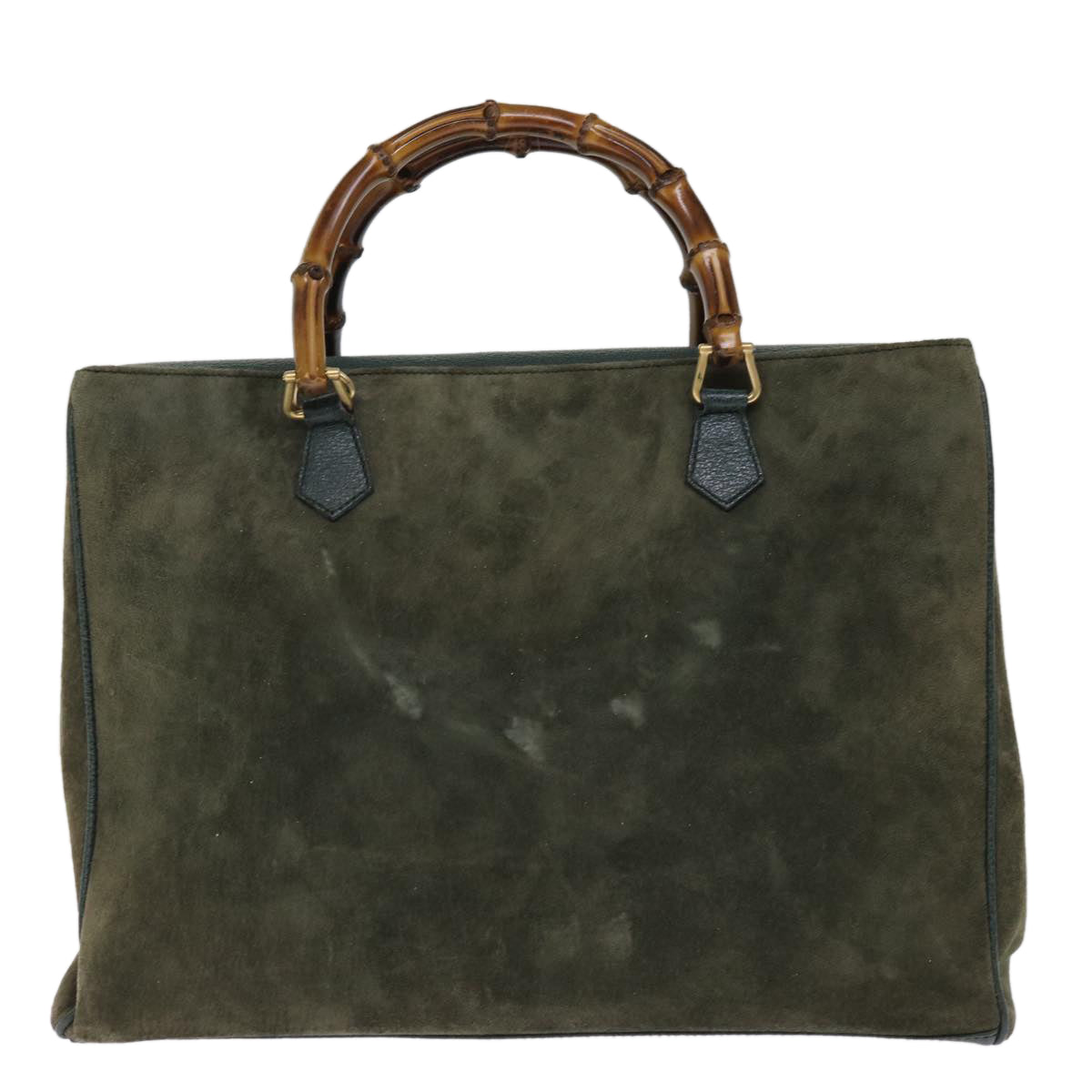 GUCCI Bamboo Tote Bag Suede Leather 2way Khaki 002 2855 0322 0 75836