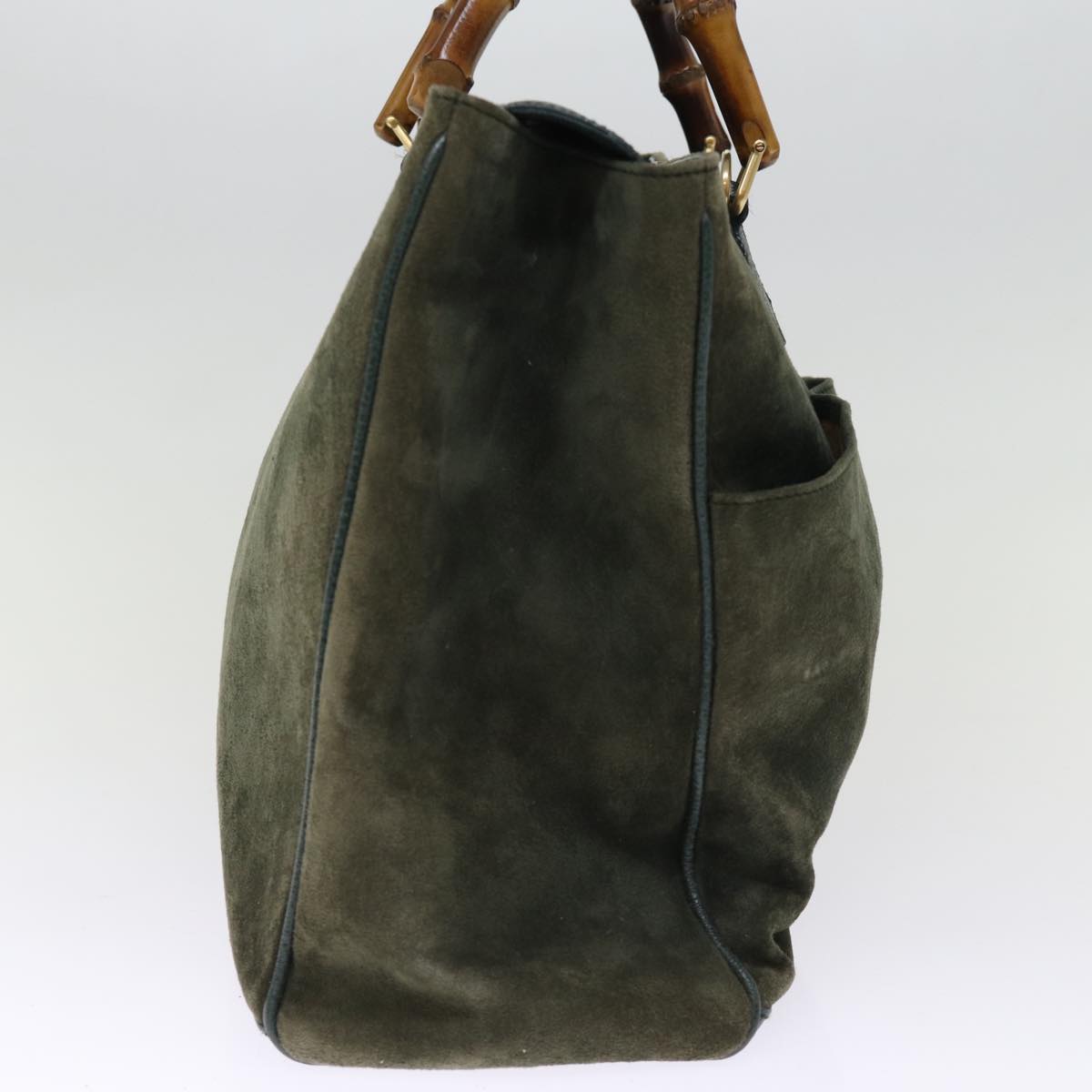 GUCCI Bamboo Tote Bag Suede Leather 2way Khaki 002 2855 0322 0 75836