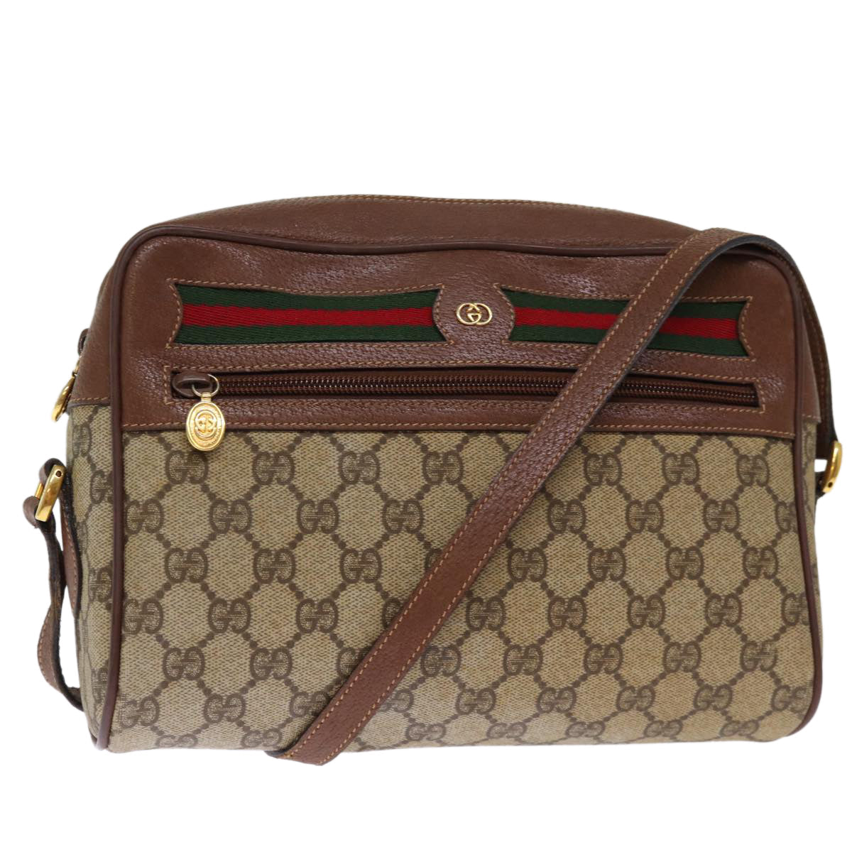 GUCCI GG Supreme Web Sherry Line Shoulder Bag PVC Beige Red 001 56 75881
