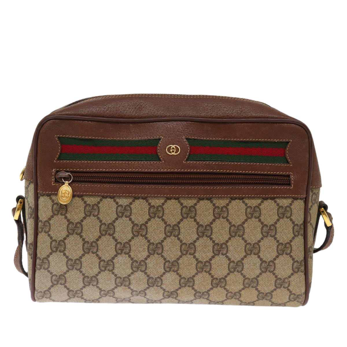 GUCCI GG Supreme Web Sherry Line Shoulder Bag PVC Beige Red 001 56 75881