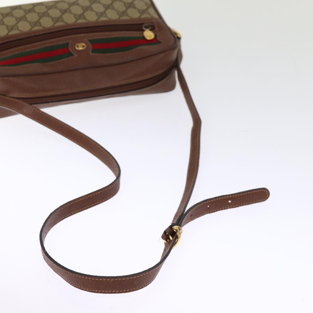 GUCCI GG Supreme Web Sherry Line Shoulder Bag PVC Beige Red 001 56 75881