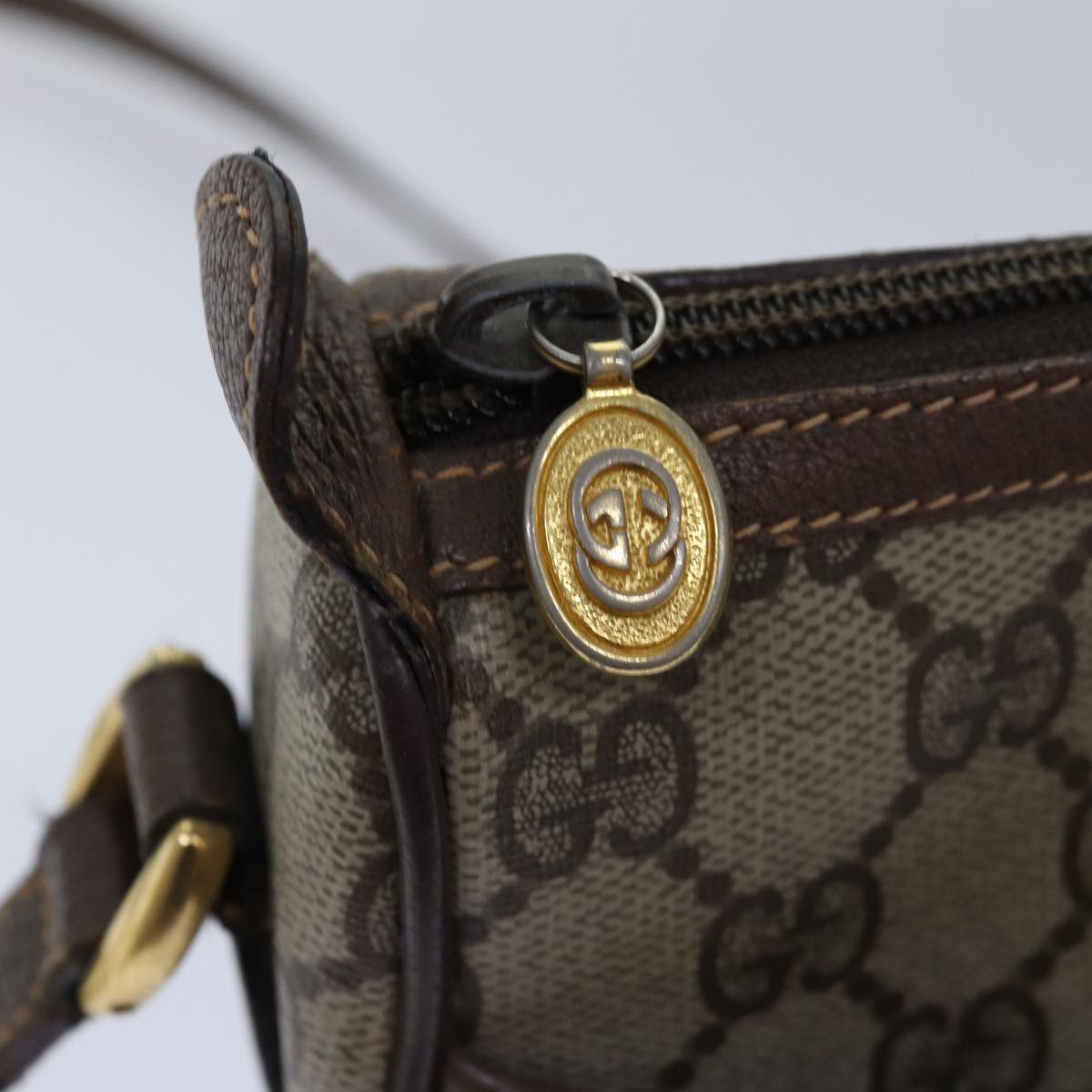 GUCCI GG Supreme Web Sherry Line Shoulder Bag PVC Beige 89 02 032 75885
