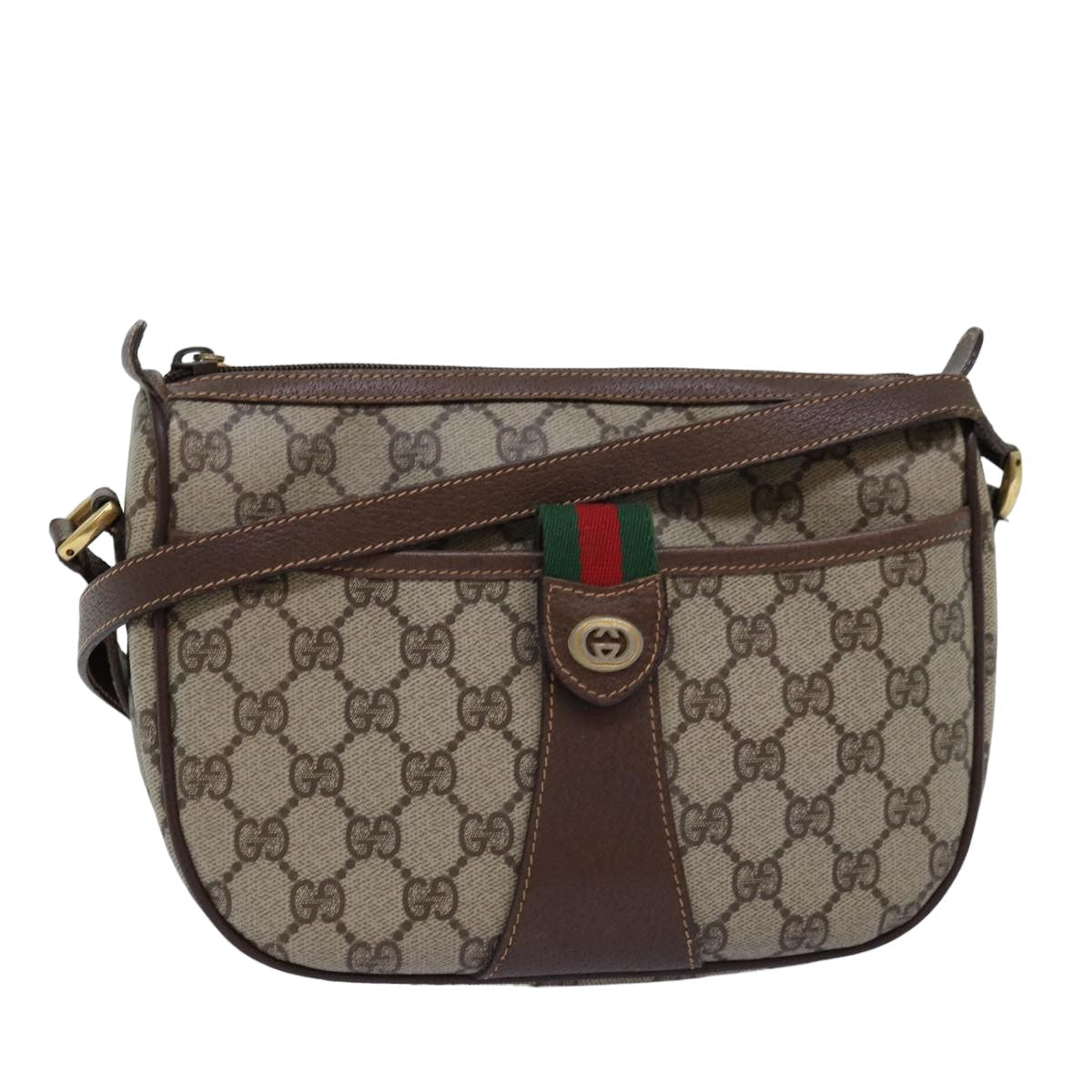 GUCCI GG Supreme Web Sherry Line Shoulder Bag PVC Beige 89 02 032 75885