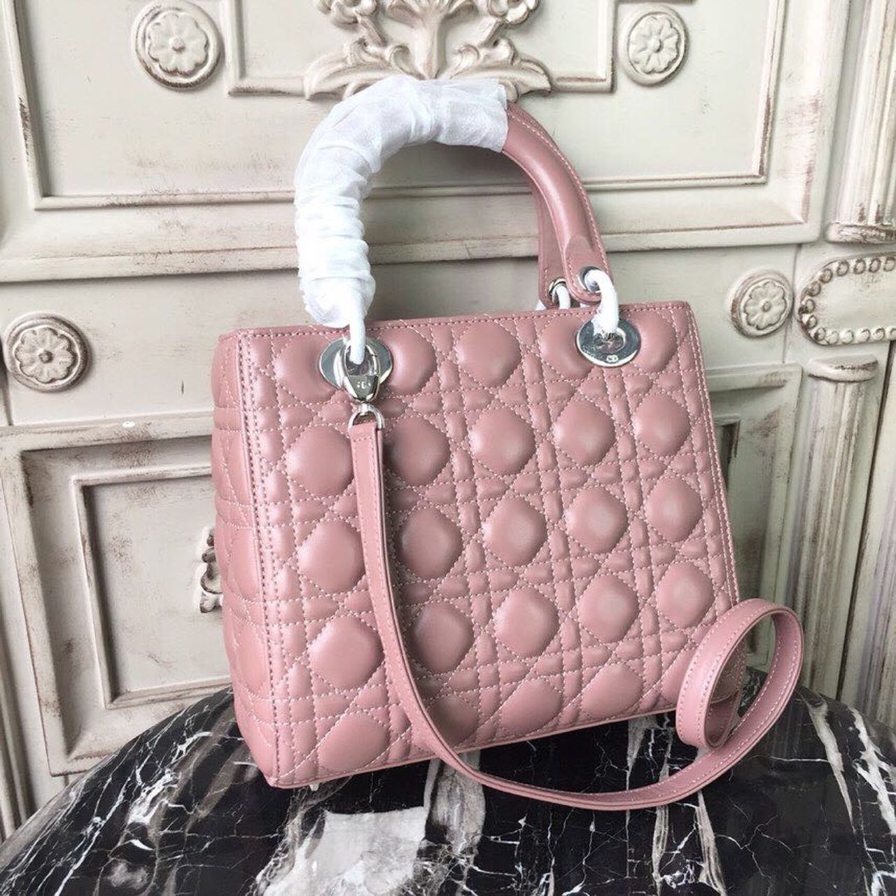 GLAMI MeGLAMIum Lady Bag Dusty Pink Silver Hardware For Women 24cm/9.5in CD