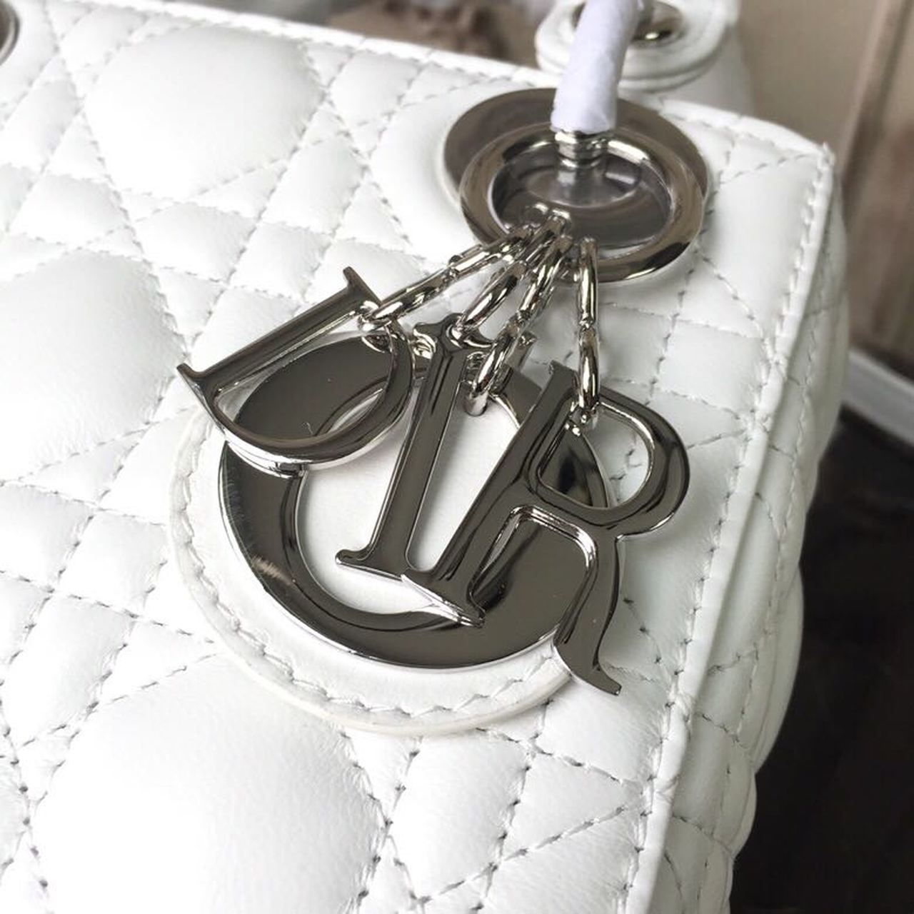 GLAMI Mini Lady Bag White Chain Silver Hardware For Women 17cm/6.5in CD