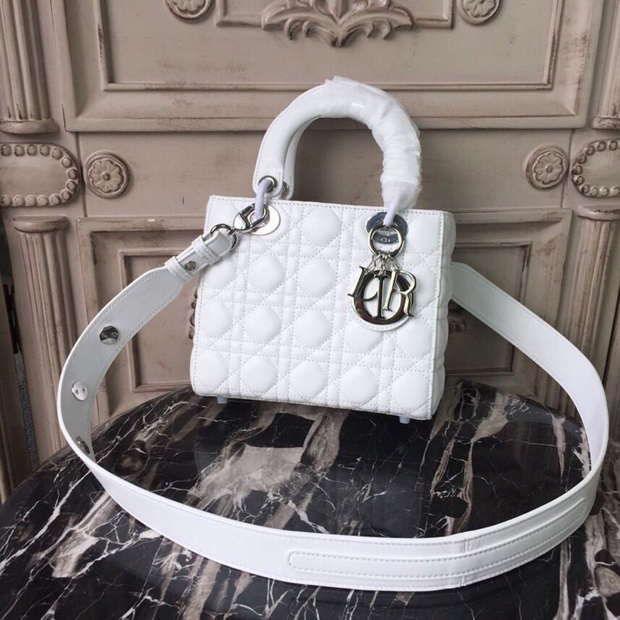 GLAMI Small Lady Bag White Silver Hardware For Women 20cm/8in CD M0538BCAL_M030