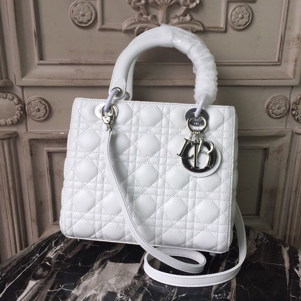 GLAMI MeGLAMIum Lady Bag White Silver Hardware For Women 24cm/9in CD M0565BNGE_M030