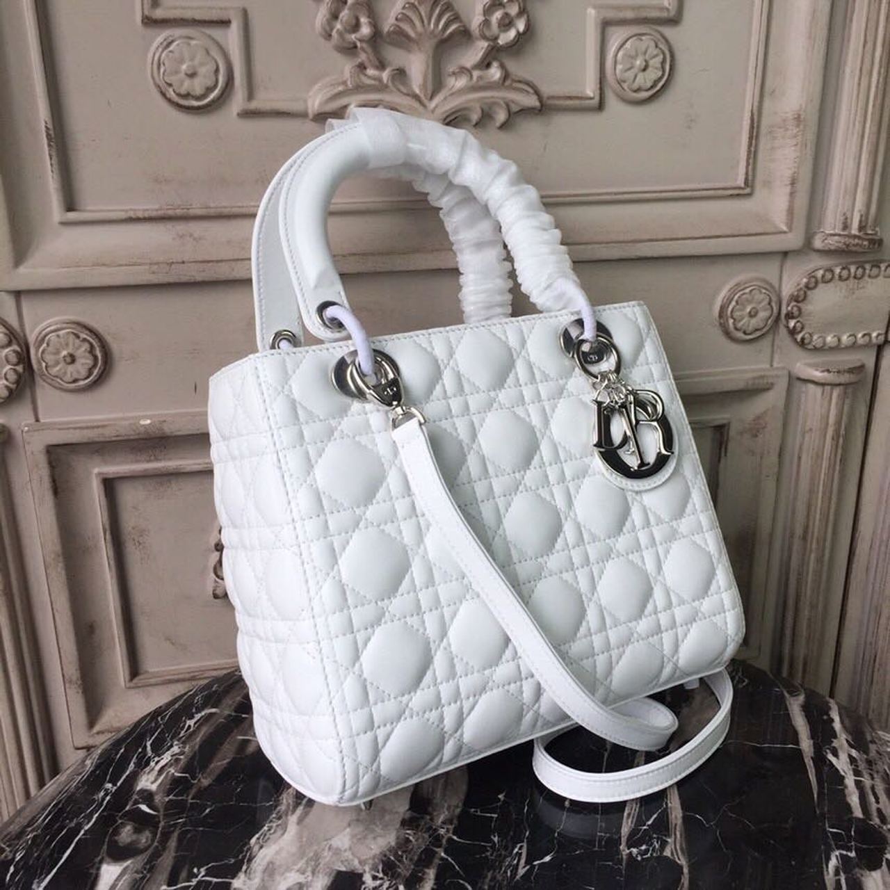 GLAMI MeGLAMIum Lady Bag White Silver Hardware For Women 24cm/9in CD M0565BNGE_M030