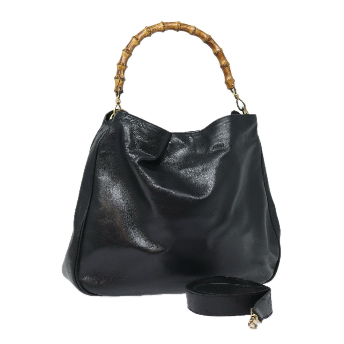 GUCCI Bamboo Shoulder Bag Leather Black 001 1998 1577 75956