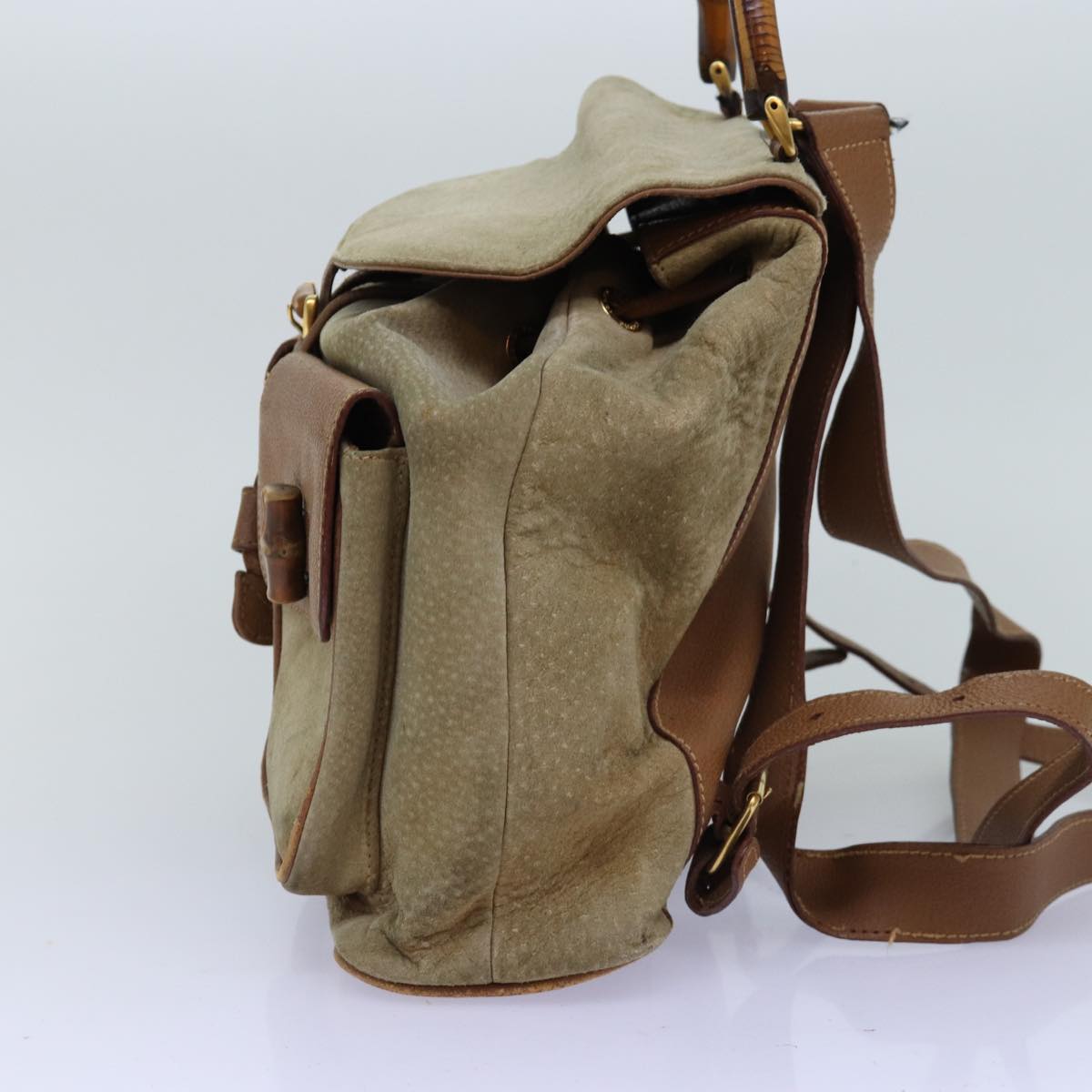 GUCCI Bamboo Backpack Suede Beige 003 2058 0016 75961