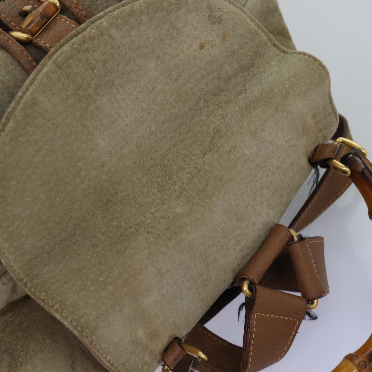GUCCI Bamboo Backpack Suede Beige 003 2058 0016 75961