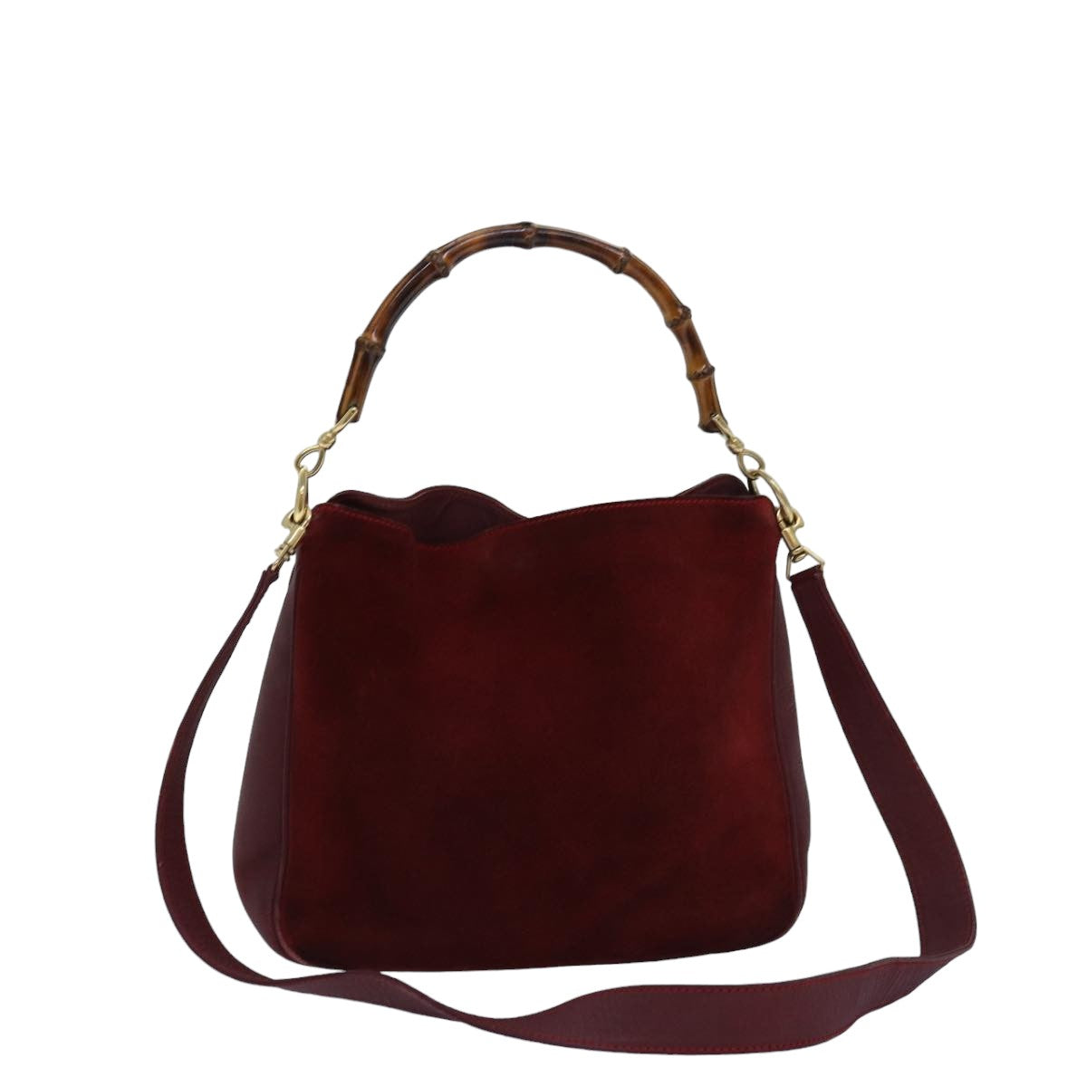 GUCCI Bamboo Shoulder Bag Suede 2way Red 001 1705 1638 75962