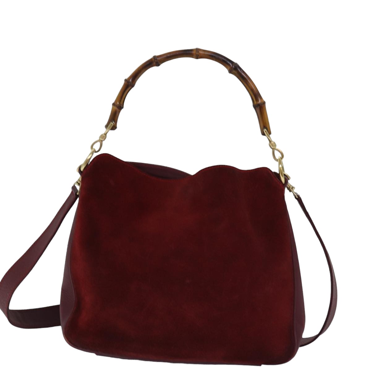 GUCCI Bamboo Shoulder Bag Suede 2way Red 001 1705 1638 75962