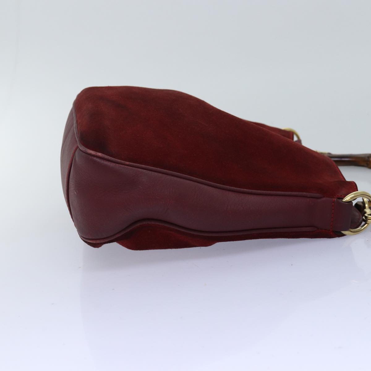 GUCCI Bamboo Shoulder Bag Suede 2way Red 001 1705 1638 75962