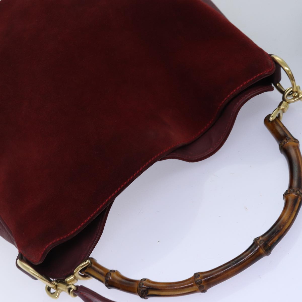 GUCCI Bamboo Shoulder Bag Suede 2way Red 001 1705 1638 75962
