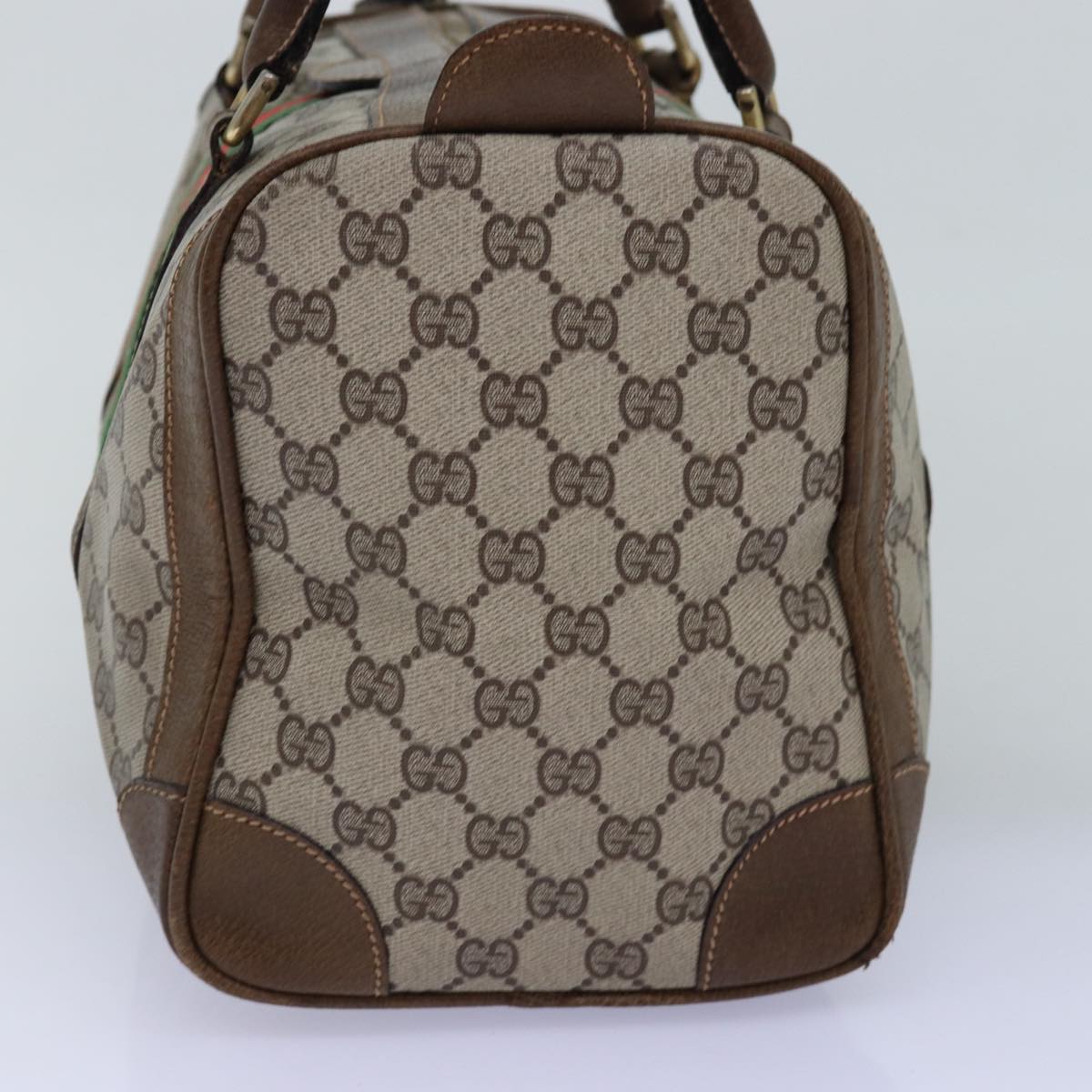 GUCCI GG Supreme Web Sherry Line Boston Bag PVC Beige Red Green 75964