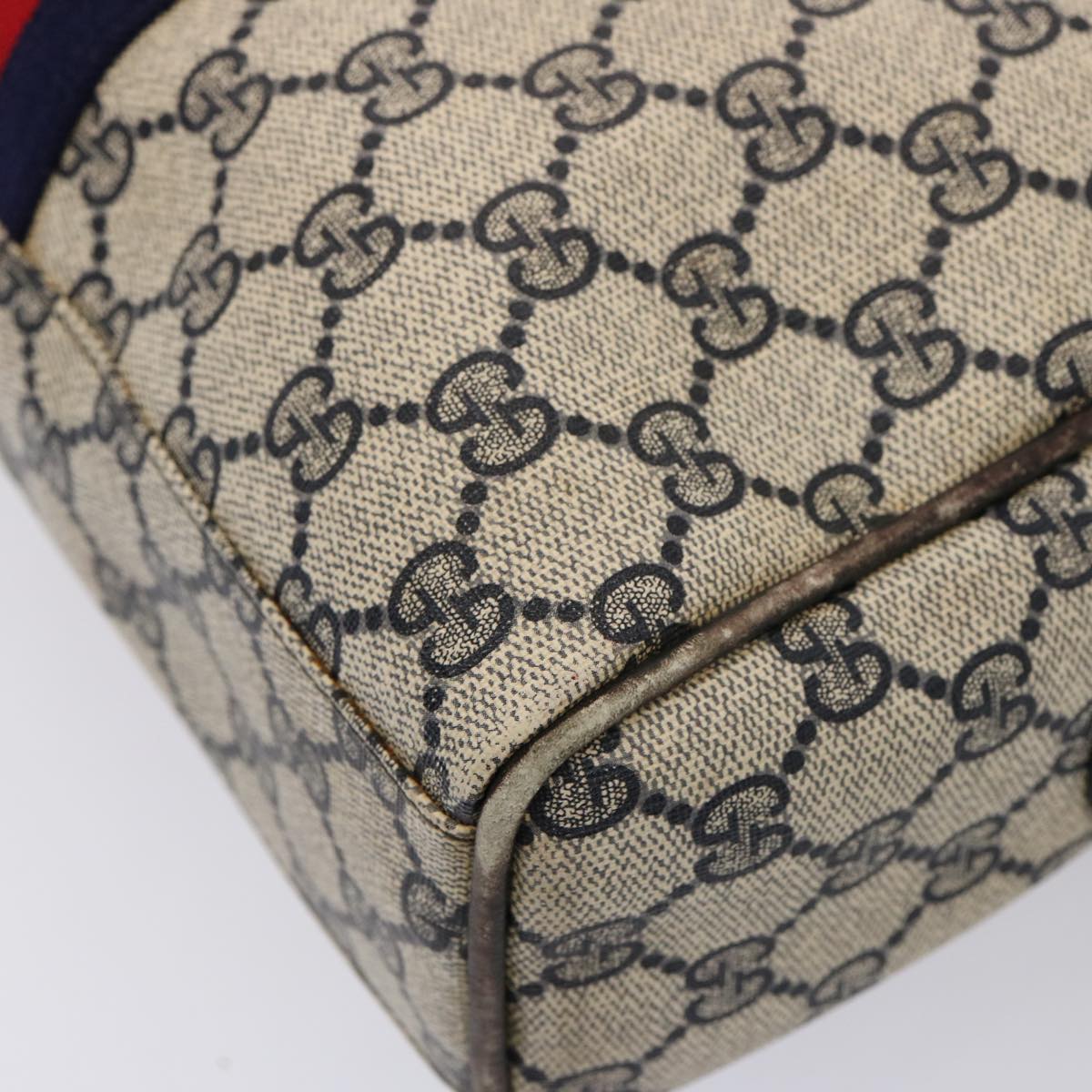 GUCCI GG Supreme Sherry Line Boston Bag PVC Navy Red 37 02 3839 75966