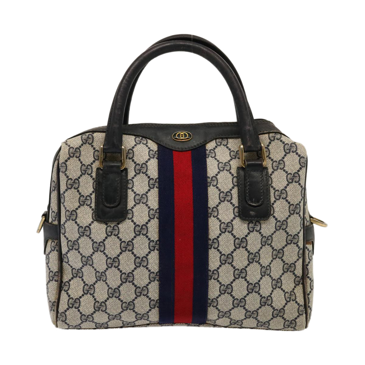 GUCCI GG Supreme Sherry Line Boston Bag PVC Navy Red 37 02 3839 75966