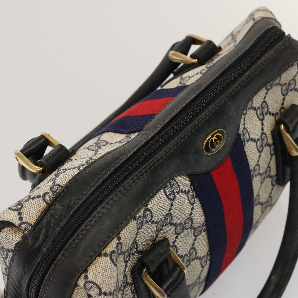 GUCCI GG Supreme Sherry Line Boston Bag PVC Navy Red 37 02 3839 75966