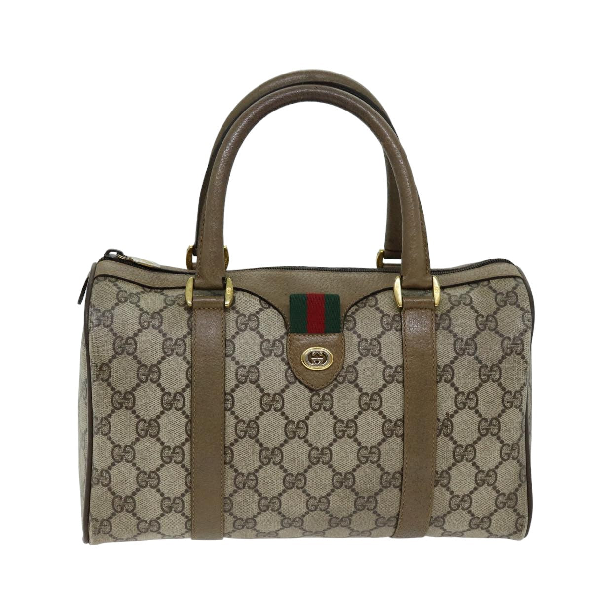 GUCCI GG Supreme Web Sherry Line Boston Bag PVC Beige Red 116 02 006 75968