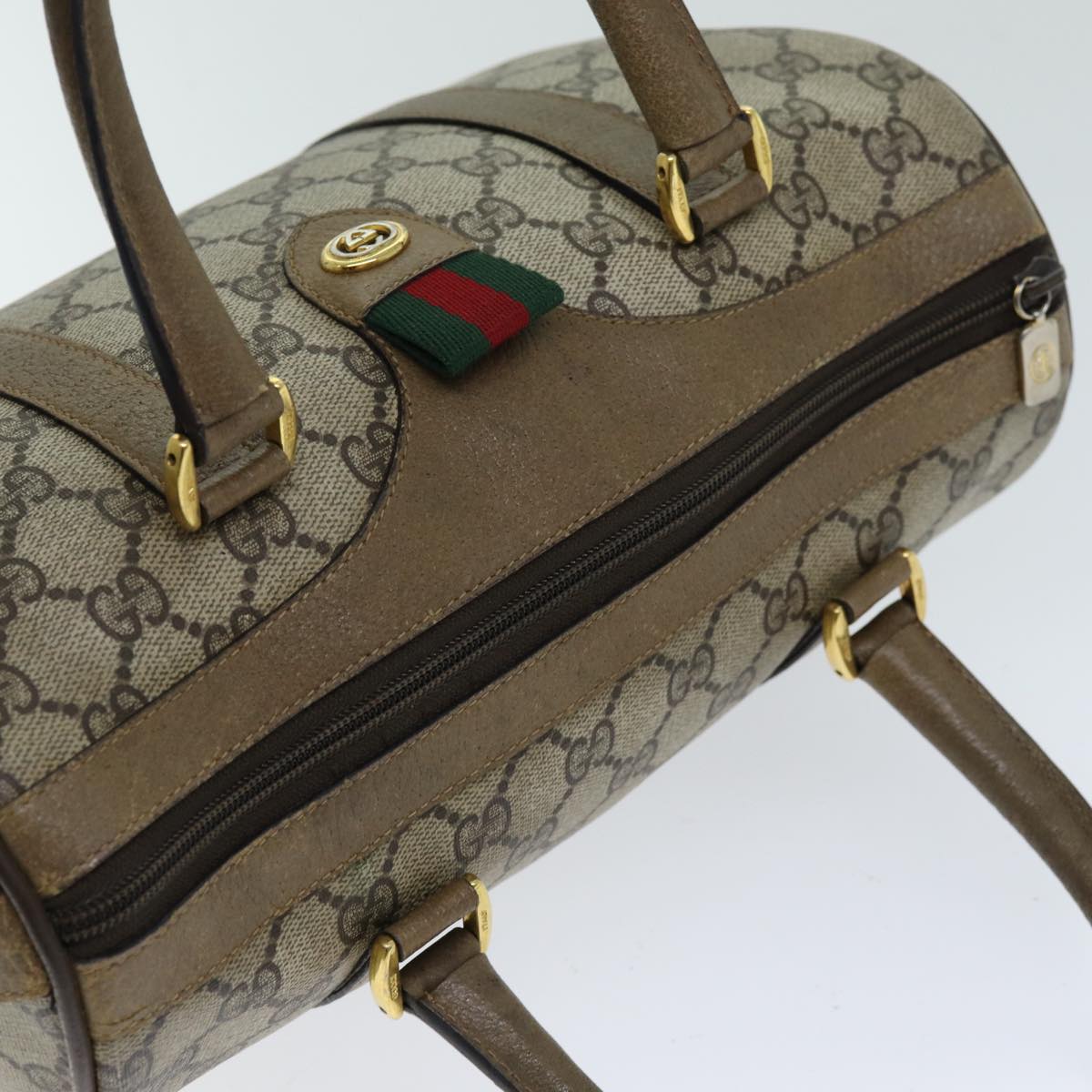 GUCCI GG Supreme Web Sherry Line Boston Bag PVC Beige Red 116 02 006 75968