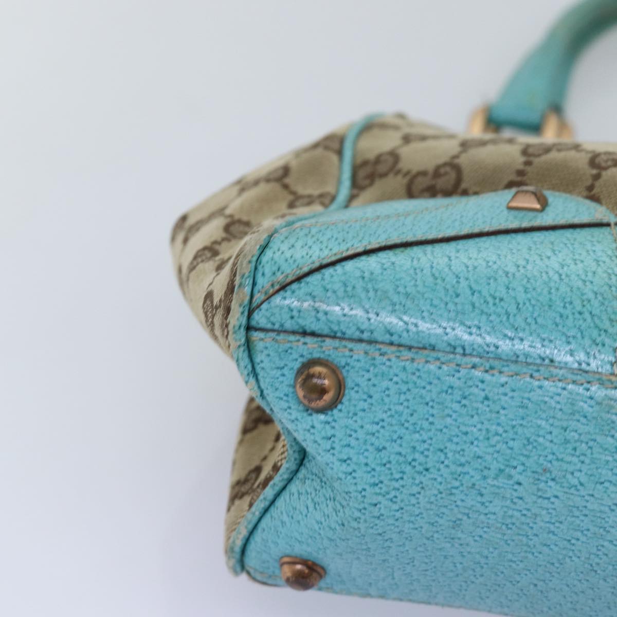 GUCCI GG Canvas Jackie Shoulder Bag Beige Light Blue 124407 75970