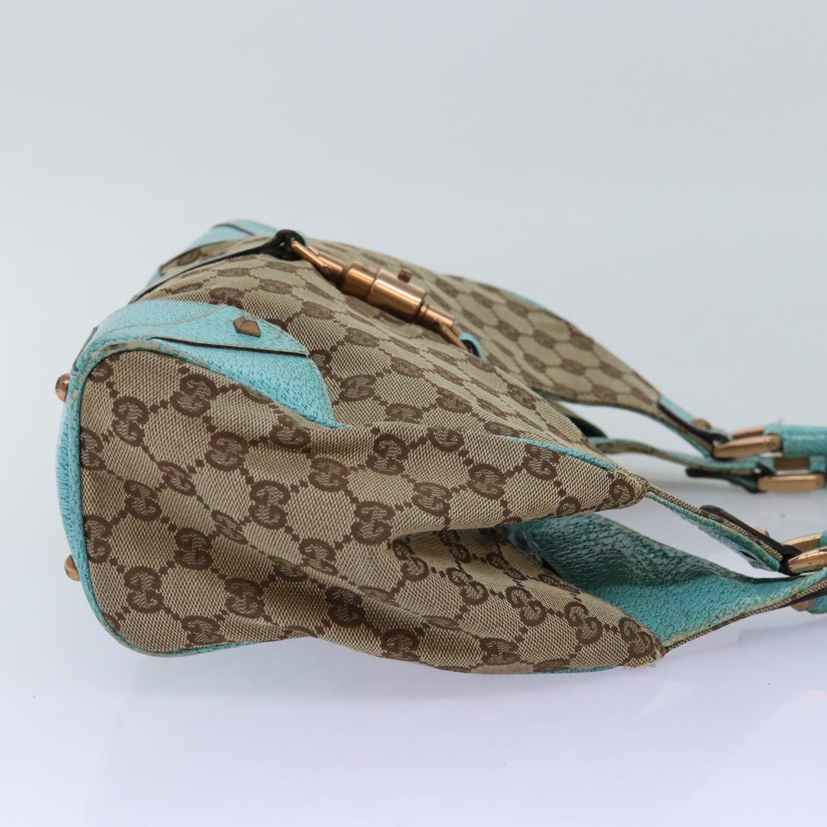 GUCCI GG Canvas Jackie Shoulder Bag Beige Light Blue 124407 75970