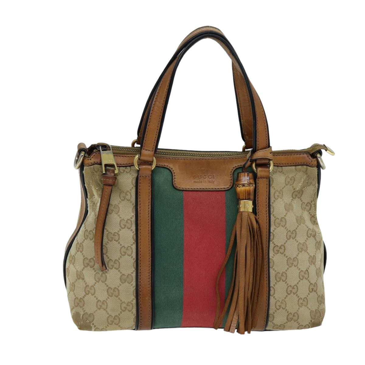 GUCCI GG Canvas Web Sherry Line Hand Bag 2way Beige Red Green 353114 75982