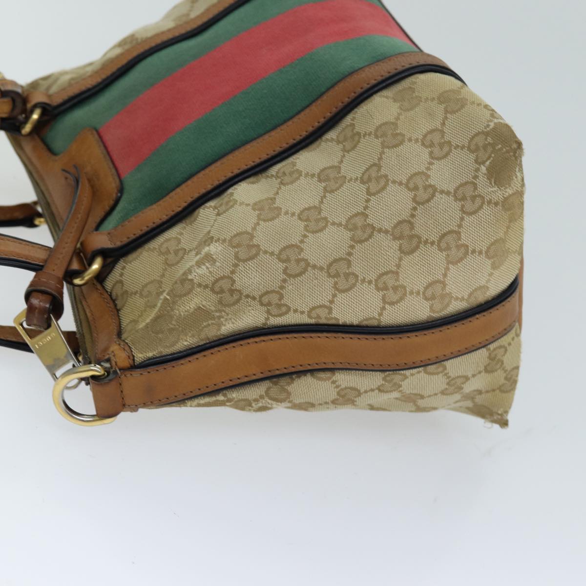 GUCCI GG Canvas Web Sherry Line Hand Bag 2way Beige Red Green 353114 75982