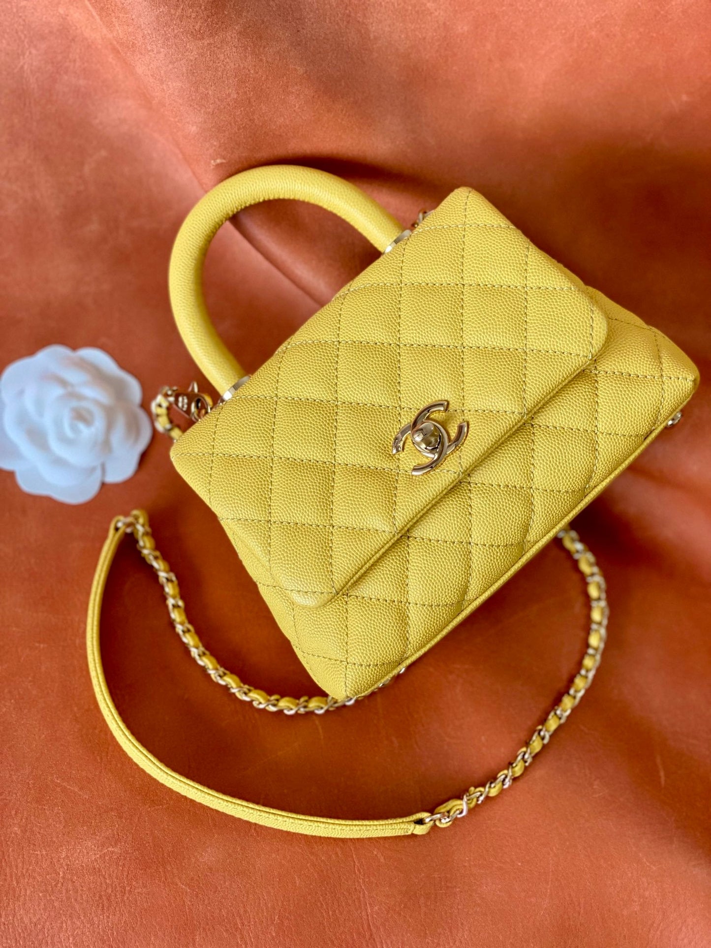 CHLMini Flap Bag Top Handle Yellow For Women 7.5in/19cm