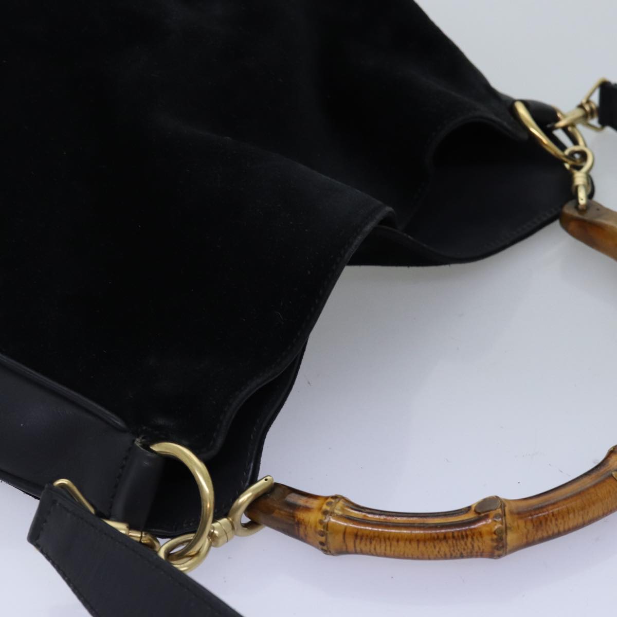 GUCCI Bamboo Shoulder Bag Suede 2way Black 001 1705 1638 76025
