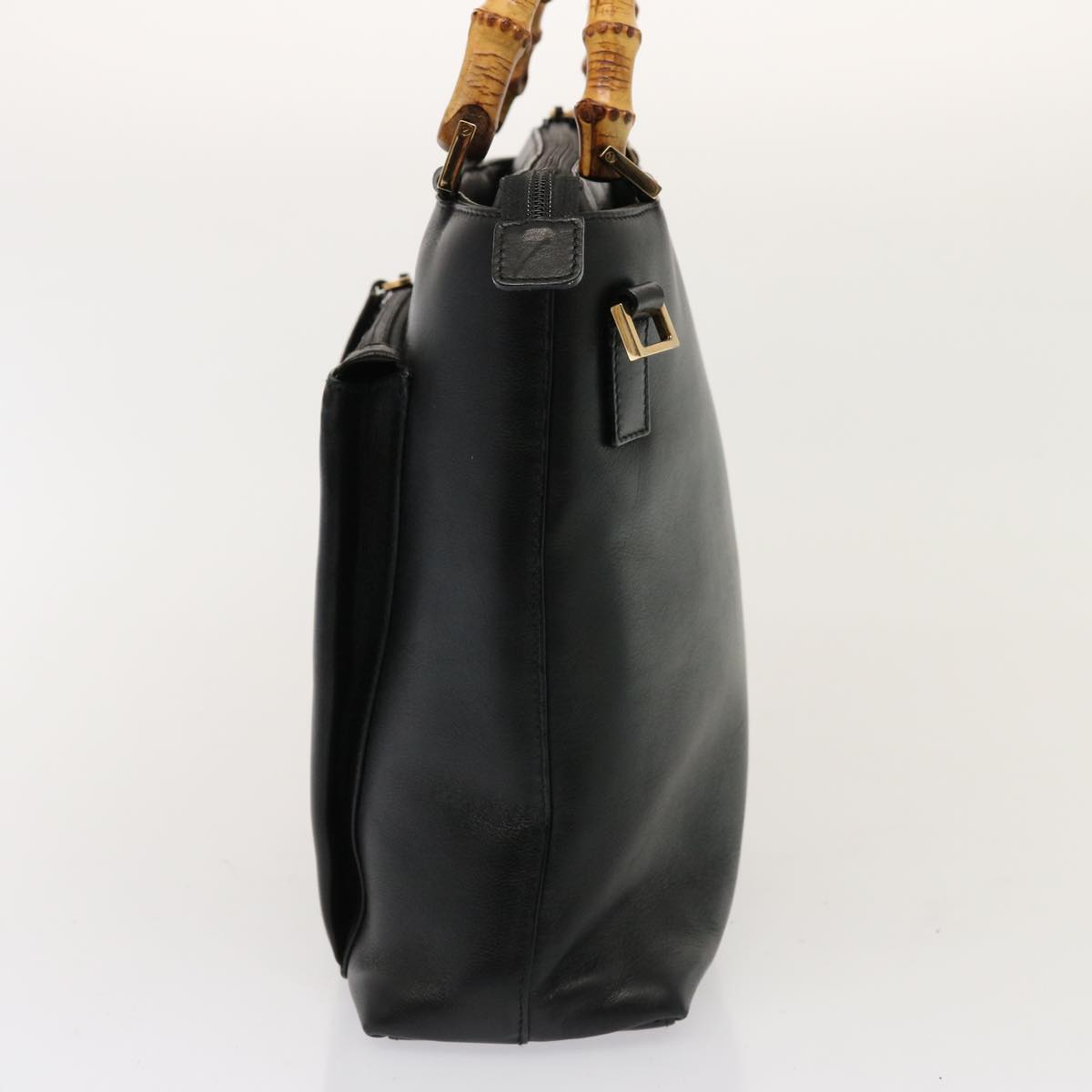 GUCCI Bamboo Hand Bag Leather 2way Black 76118