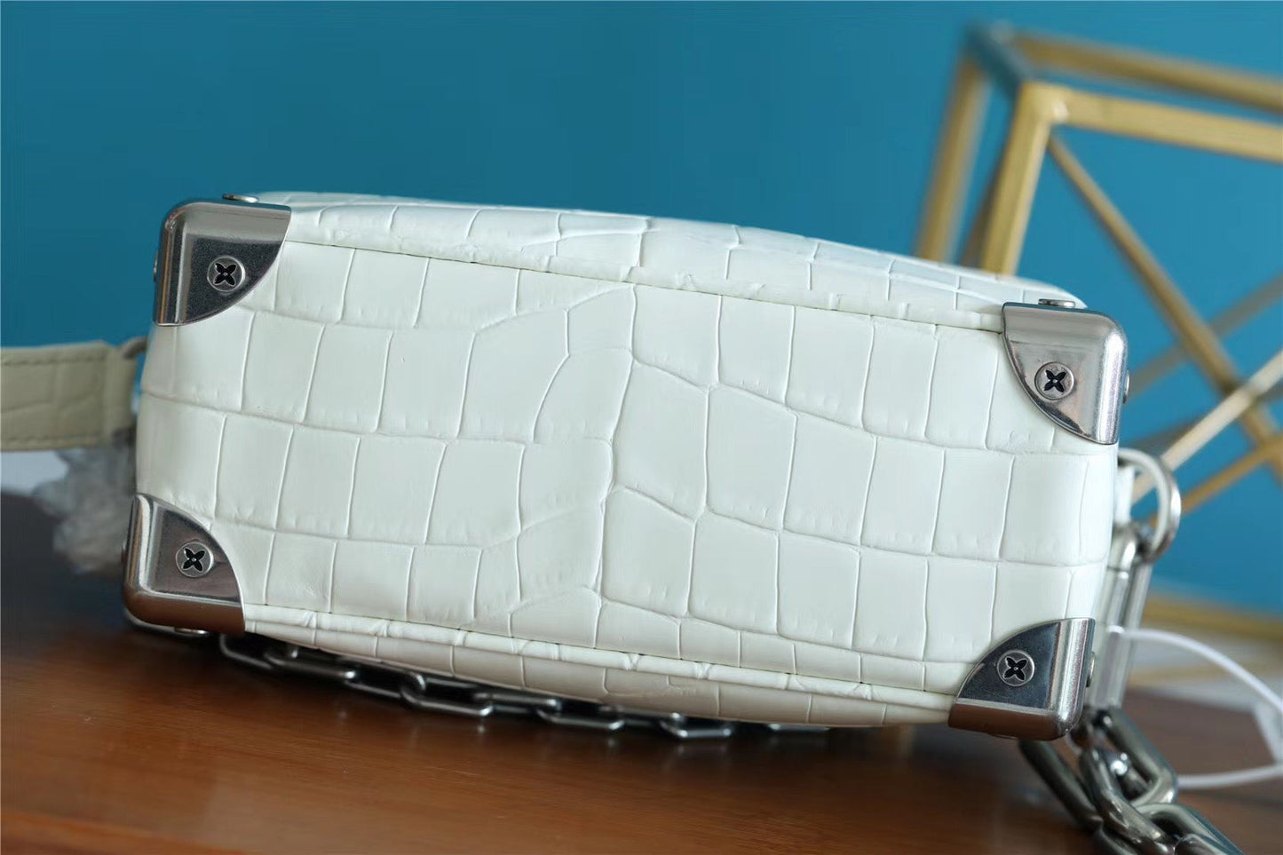 LV Mini Soft Trunk CrocoGLAMIlian White For Men, Bags, Shoulder And Crossbody Bags 7.2in/18.5cm LV N98495