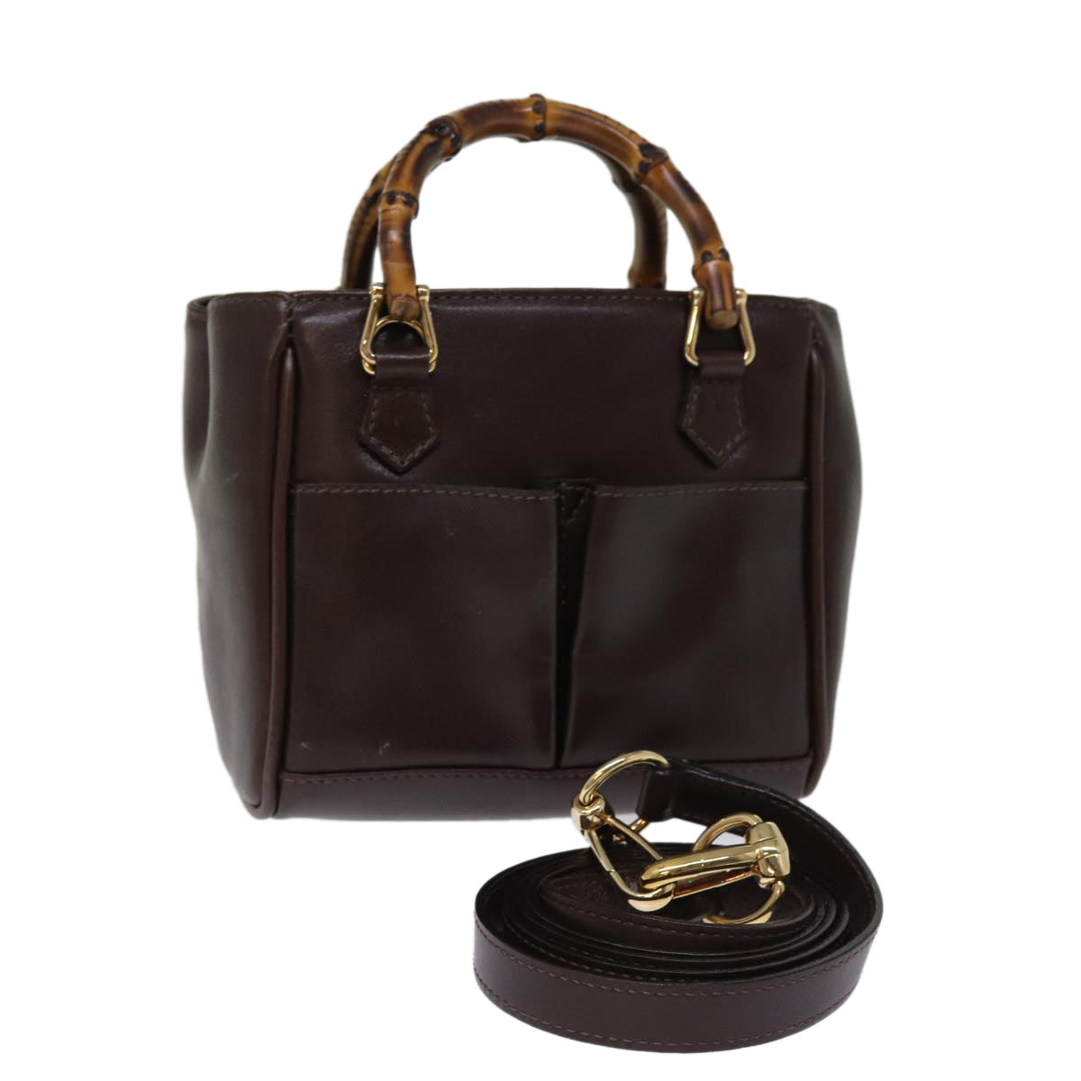 GUCCI Bamboo Hand Bag Leather 2way Brown 007 1793 0238 76157